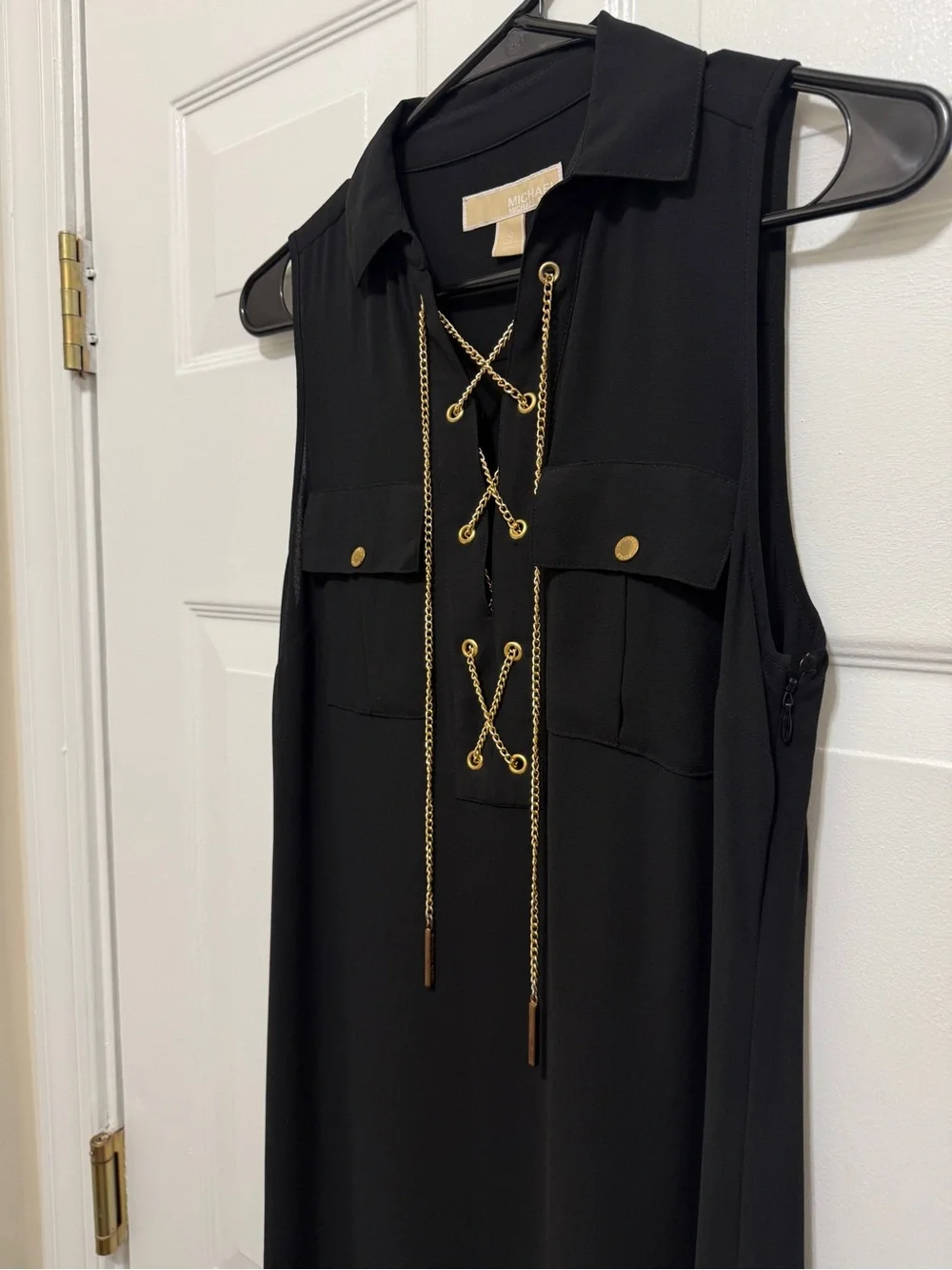 Polyester sleeveless maxi dress, Michael Kors, with gold chain lace- in new cond